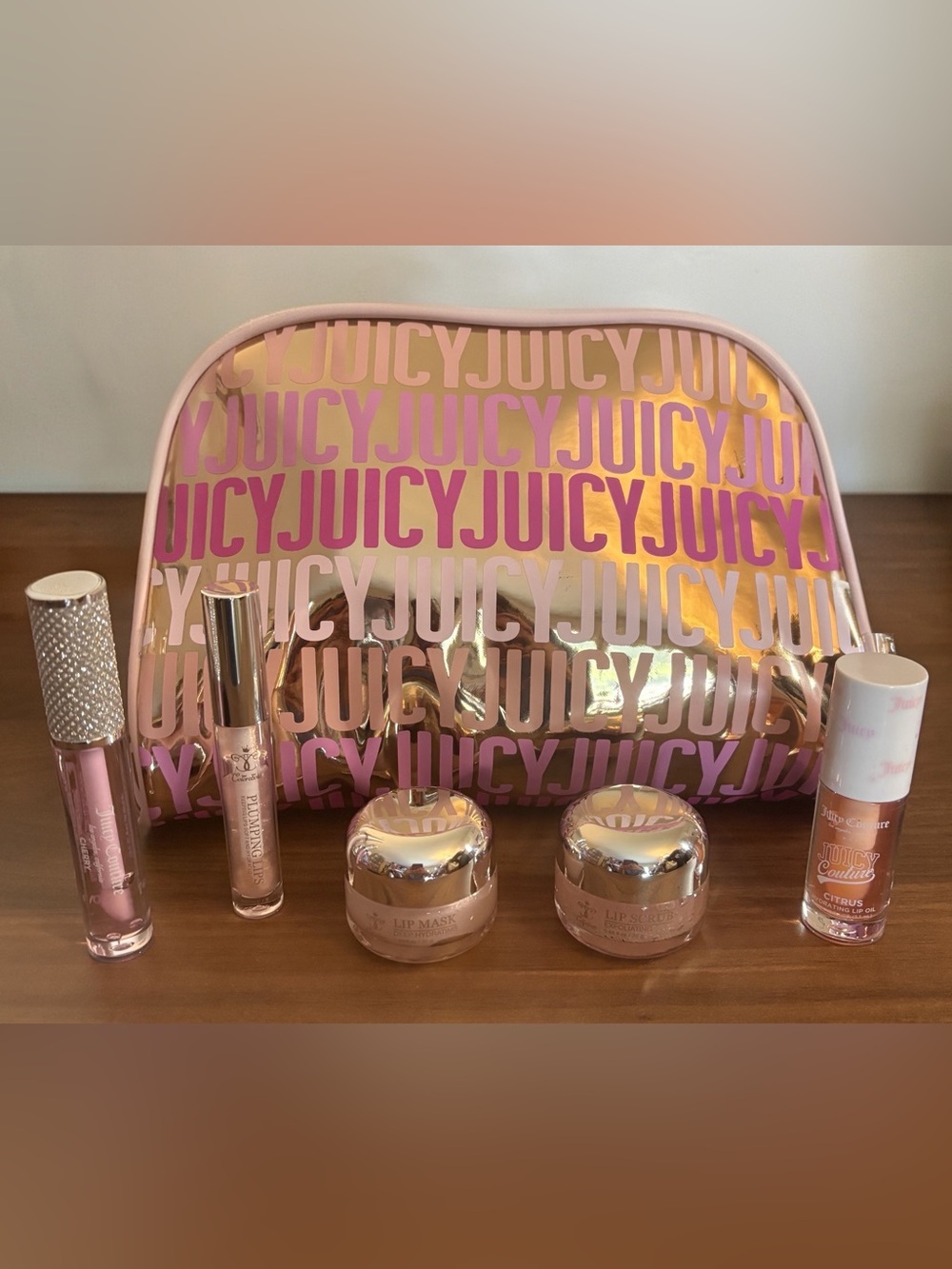 Juicy Couture Pink & Gold Lip Care Bundle w/Branded Cosmetic Bag